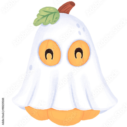 Yellow pumpkin wearing ghost costume