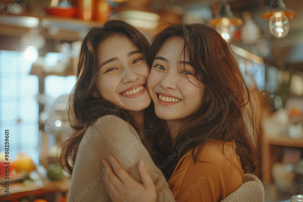 Two young women embracing each other Two young women embracing each other
