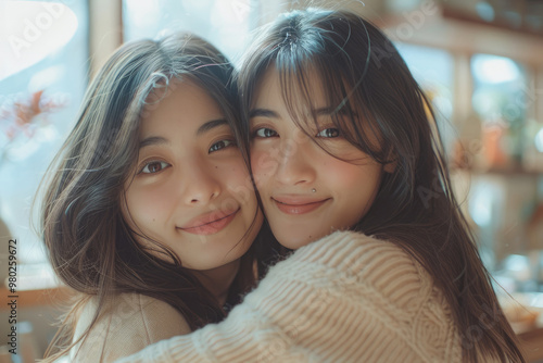 Two young women embracing each other