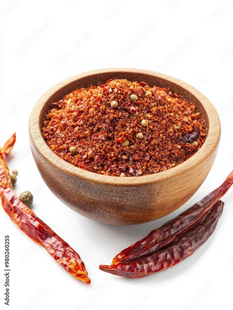 A rustic wooden bowl filled with vibrant red spice, surrounded by dried chili peppers, perfect for culinary and food-themed projects. A rustic wooden bowl filled with vibrant red spice, surrounded by dried chili peppers, perfect for culinary and food-themed projects.