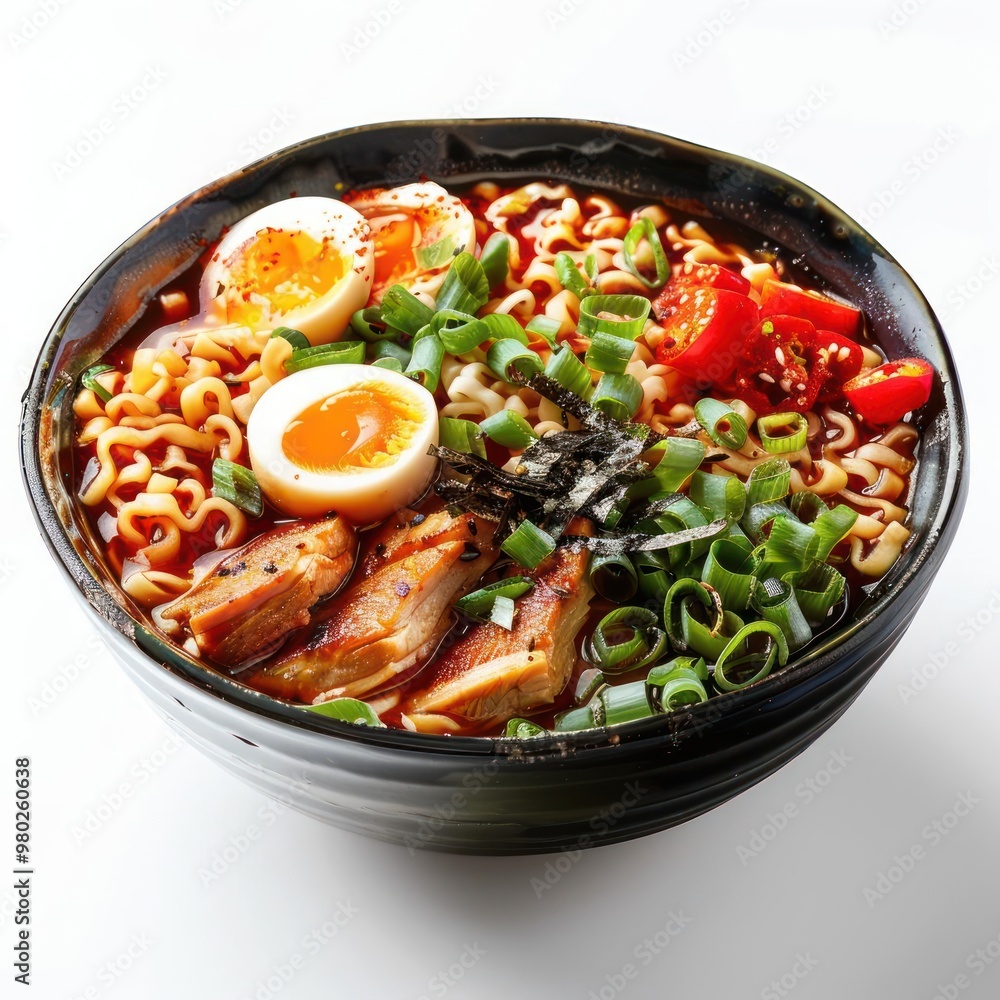 a close-up image of a bowl of ramen, featuring ingredients such as noodles, meat, vegetables, a close-up image of a bowl of ramen, featuring ingredients such as noodles, meat, vegetables,