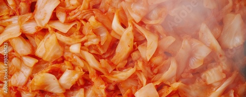 Wallpaper Mural Close-up of vibrant orange chopped kimchi, showcasing the intricate textures and colors of this popular Korean dish. Torontodigital.ca