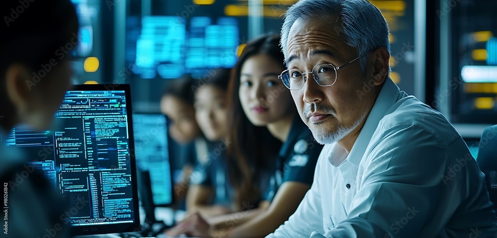 Illustration of an IT team working together on AI threats in cybersecurity. Illustration of an IT team working together on AI threats in cybersecurity.