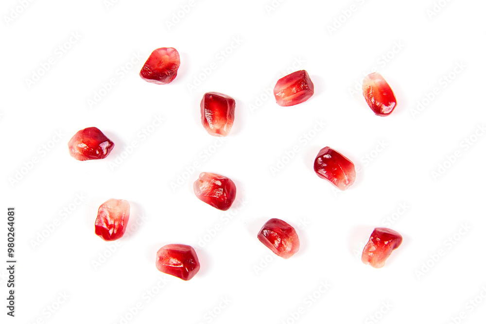 pomegranate seeds isolated on white background. pomegranate seeds isolated on white background.