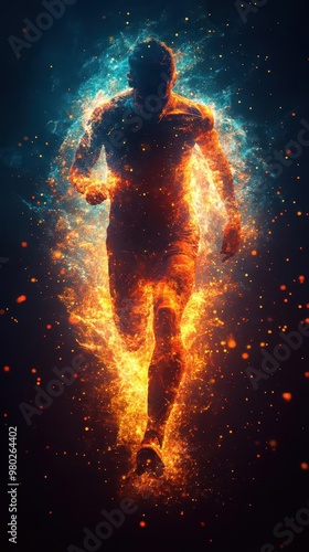 dynamic multiexposure athlete silhouette layers of motion vibrant color overlays sense of speed and power photo