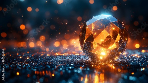 Glowing Crystalline Sphere Radiating Dazzling Digital Lights and Reflections