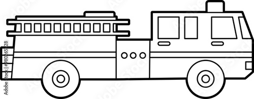 Fire truck coloring outline illustration vector