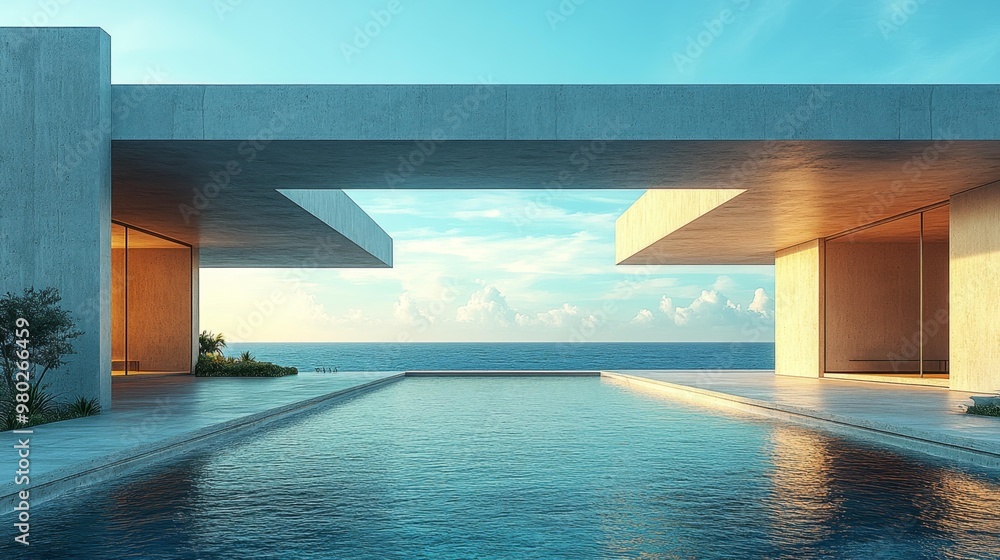 Fototapeta premium Luxury Oceanfront Modern Villa with Infinity Pool Generative AI
