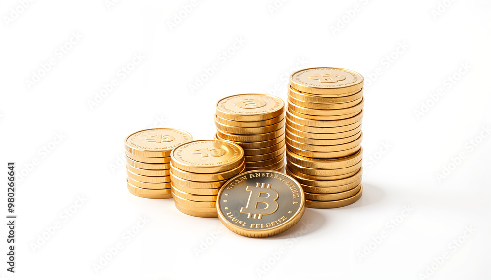 Stacks of Gold Coins on a White Background Stacks of Gold Coins on a White Background