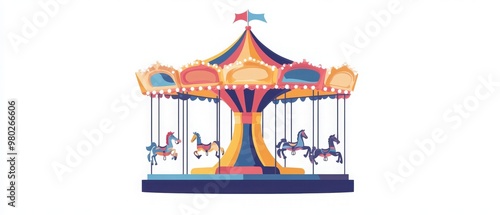 A vibrant and colorful carousel featuring beautiful horses, perfect for evoking nostalgic childhood memories and festive fun.