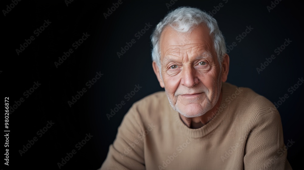 Gentle wisdom and serenity: portrait of an elderly man with a warm smile for print or poster Gentle wisdom and serenity: portrait of an elderly man with a warm smile for print or poster