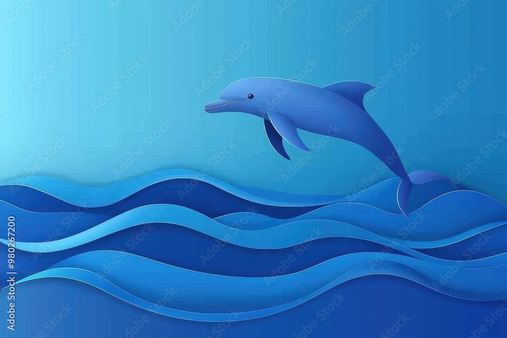 Obraz premium Playful dolphin swimming in the deep blue ocean