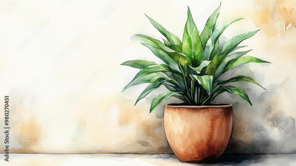 Fototapeta premium Minimalist Indoor Plant in Terracotta Pot Generative AI