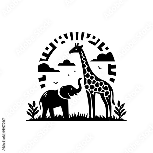 elephant and giraffe animal logo photo