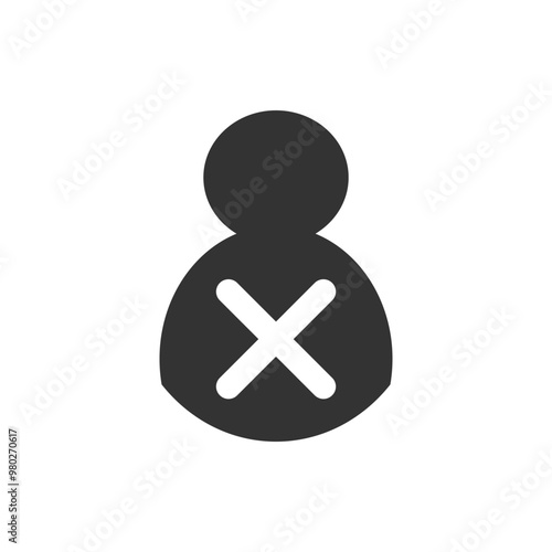 Person Icon with Cross Sign Symbolizing Prohibition. Black silhouette of a person icon with a cross symbol. Represents prohibition, error, or restriction in design and interfaces.