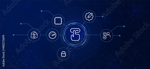 Launching click to start secure access software development install speed performance user interaction blue header background futuristic technology concept