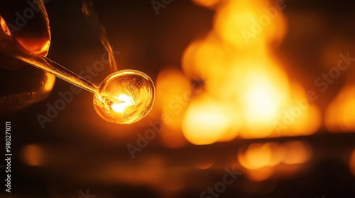 Wallpaper Mural A close-up of glassblowing technique, showcasing a glowing orb being shaped with fire in the background, highlighting artistic craftsmanship. Torontodigital.ca