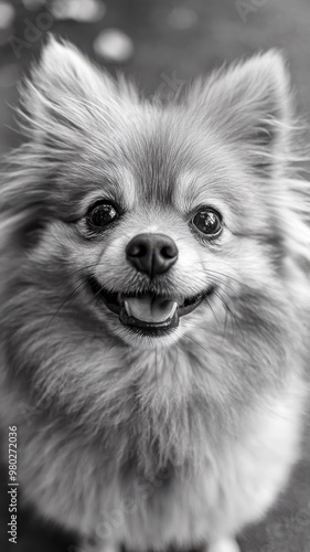 Pomeranian with a detailed textured pattern, emphasizing the richness and fluffiness of its coat in an artistic manner. photo