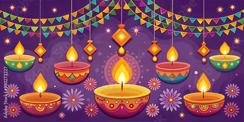 Diwali festival banner vector flat illustration photo