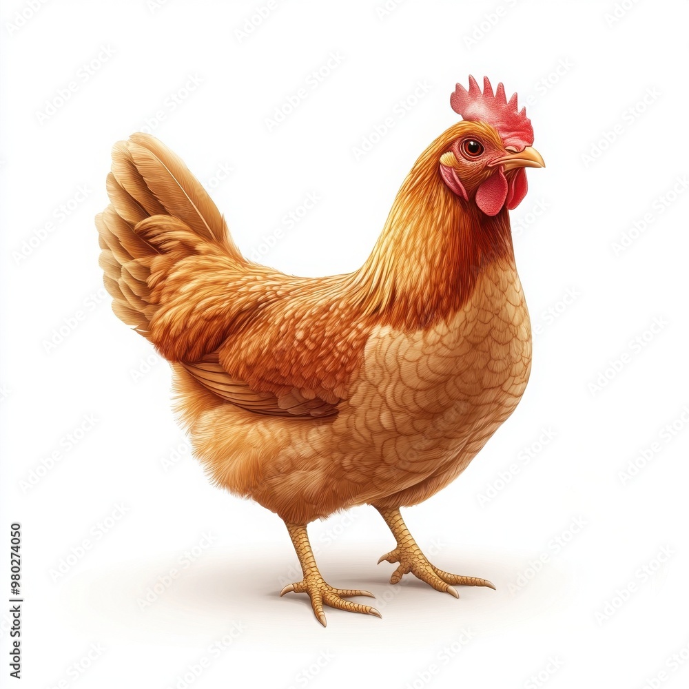 Fototapeta premium A vibrant hen standing gracefully, showcasing its beautiful plumage in a bright and clean setting.