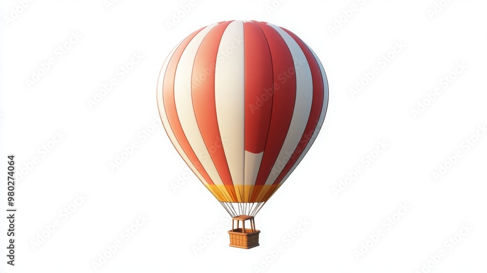 Naklejka premium A vibrant hot air balloon with red and white stripes, capturing the essence of adventure and flight in clear blue sky.