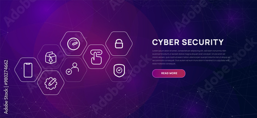 Cyber security concept blue purple header design futuristic icon of lock shield cyber threat secure protection banner graphic