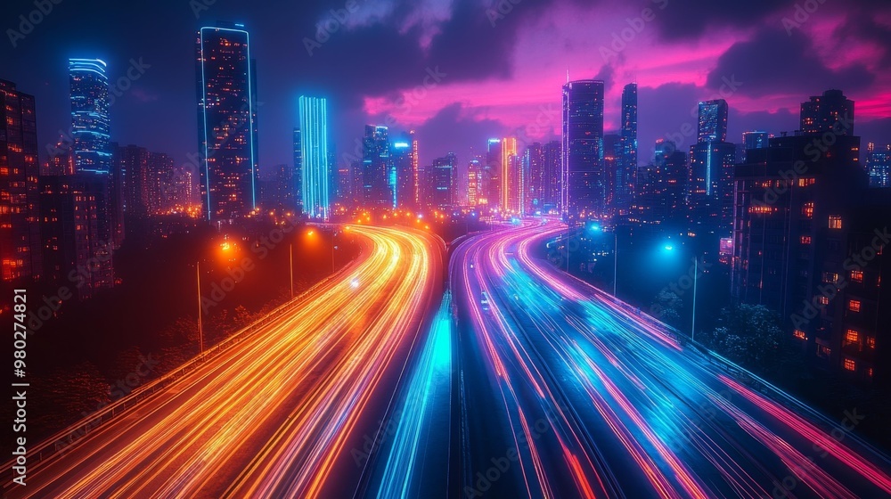Futuristic City at Night Generative AI Futuristic City at Night Generative AI