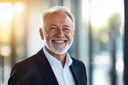 High-resolution brightly lit photorealistic candid photograph of a happy senior businessman captured in a high-end lifestyle magazine style. The light, uplifting feel amplifies his joy.