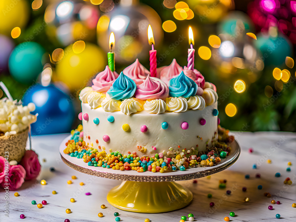 Colorful elegant kids birthday cake background Colorful elegant kids birthday cake background