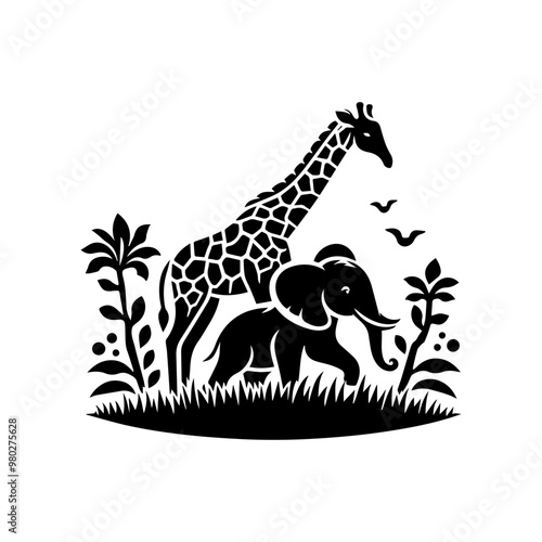 elephant and giraffe animal logo photo