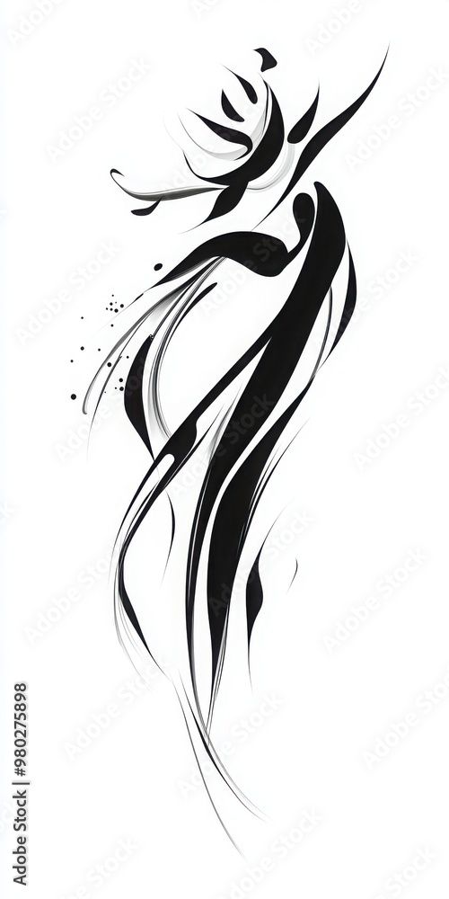 Elegant black and white abstract illustration of a graceful dancer in motion, representing fluidity and artistic expression. Elegant black and white abstract illustration of a graceful dancer in motion, representing fluidity and artistic expression.