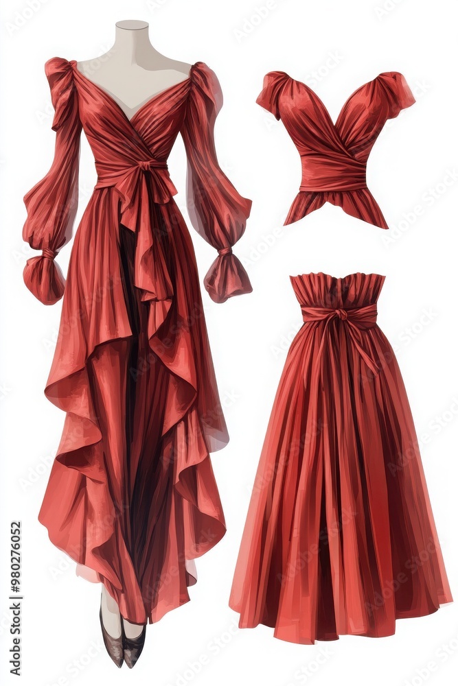 Elegant red dress design showcasing unique drapes and stylish silhouettes for fashion enthusiasts and designers. Elegant red dress design showcasing unique drapes and stylish silhouettes for fashion enthusiasts and designers.