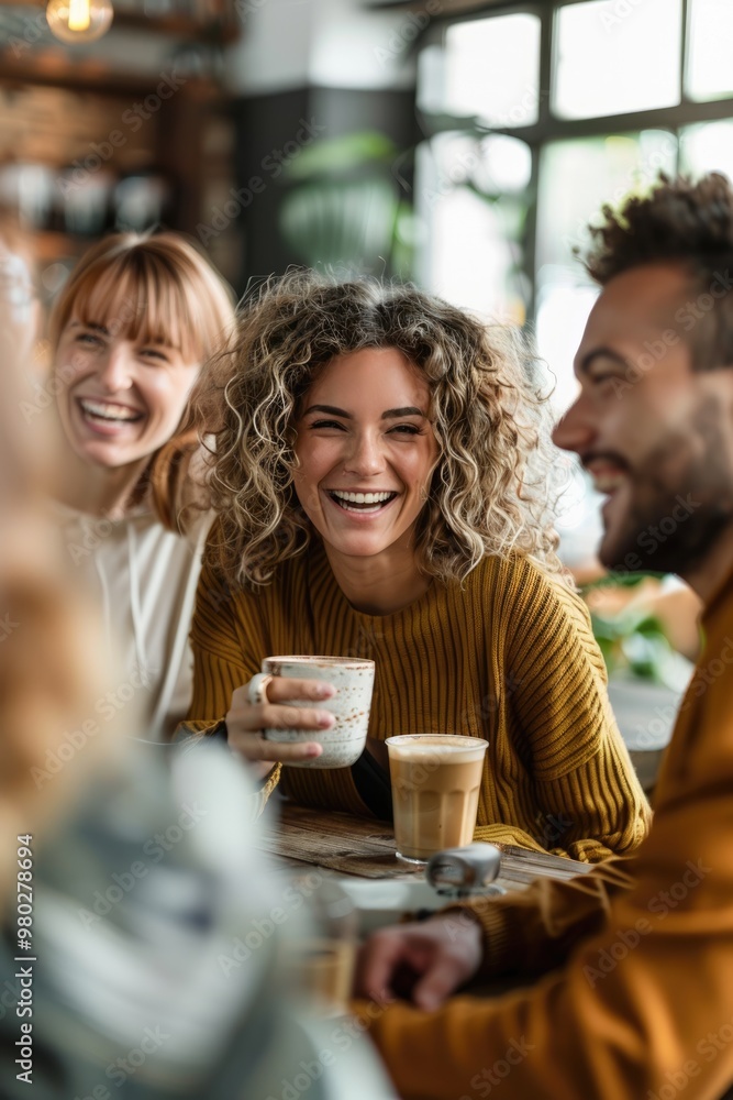 Several women gathering at a coffee shop Several women gathering at a coffee shop