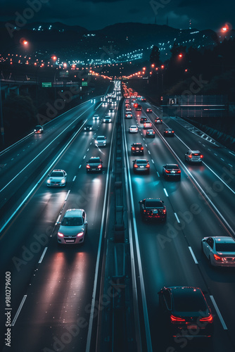 Wallpaper Mural  Captivating night view of highway with dazzling car lights in motion Torontodigital.ca