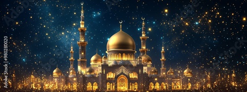 Golden Mosque Under a Starry Night Sky