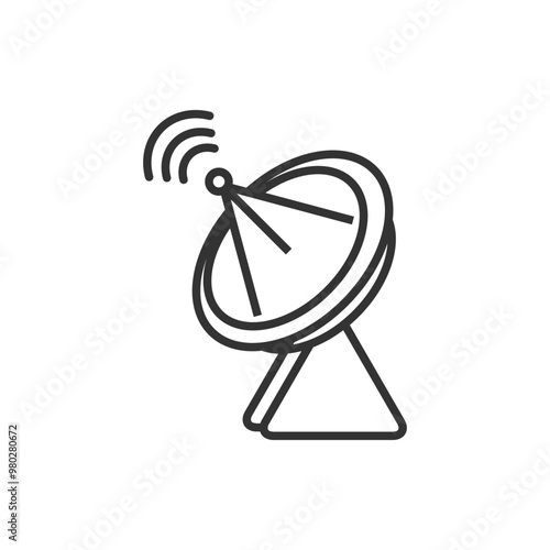 Vector Illustration of a Satellite Dish for Communication Technology. Black and white vector illustration of a satellite dish, symbolizing global communication and broadcasting technology.