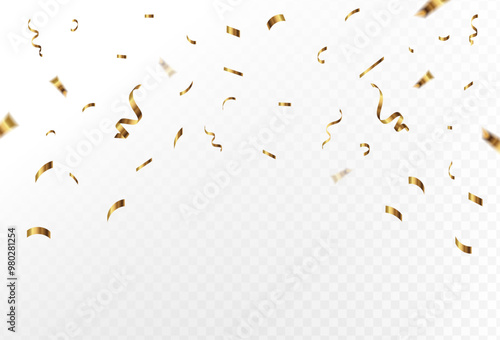Confetti explosion on transparent background. Pieces of shiny gold paper flying and spreading. rotating ,colorful gold,modern confetti ,simple design eps 10