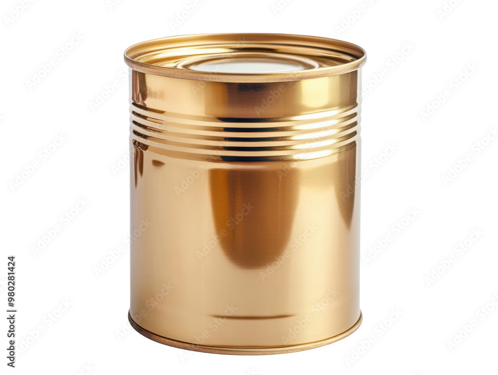 A shiny, metallic can designed for storage, perfect for various contents in kitchens or workshops. Ideal for modern design aesthetics. transparent background A shiny, metallic can designed for storage, perfect for various contents in kitchens or workshops. Ideal for modern design aesthetics. transparent background