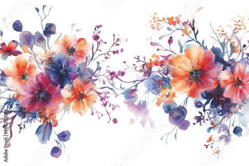 A vibrant floral arrangement featuring colorful flowers and delicate leaves, perfect for enhancing any design or project. transparent background