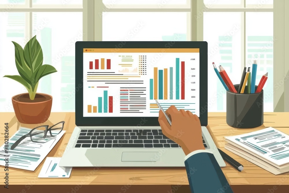Businessman Analyzing Data on Laptop. Businessman Analyzing Data on Laptop.