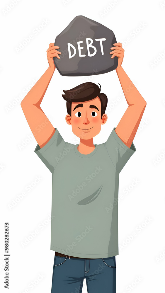Man Holding Debt Burden Rock Overhead isolated on white background,man in debt facing finacial stress Man Holding Debt Burden Rock Overhead isolated on white background,man in debt facing finacial stress