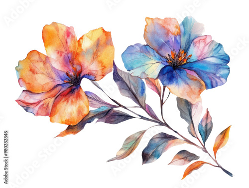 Beautiful watercolor flowers in vibrant colors, perfect for spring designs, invitations, and floral-themed projects. transparent background