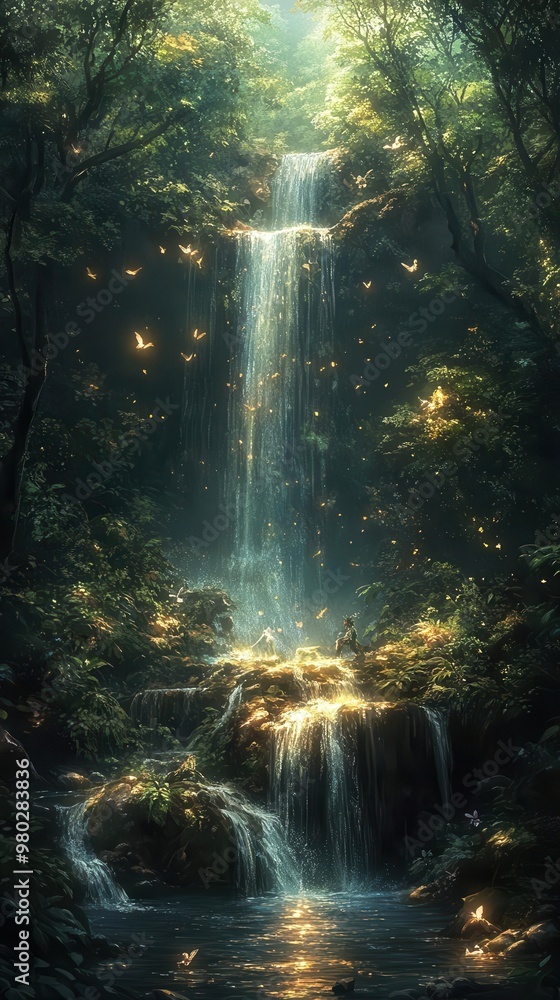 enchanted forest glade bathed in ethereal light featuring luminescent flora mystical creatures and a shimmering waterfall creating a captivating fantasy landscape enchanted forest glade bathed in ethereal light featuring luminescent flora mystical creatures and a shimmering waterfall creating a captivating fantasy landscape