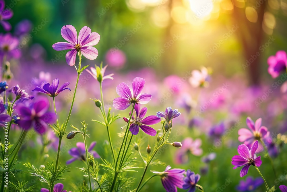 Delicate purple petals sway gently in the breeze, surrounded by lush green foliage, in a serene meadow where nature's beauty reigns supreme and untamed. Delicate purple petals sway gently in the breeze, surrounded by lush green foliage, in a serene meadow where nature's beauty reigns supreme and untamed.