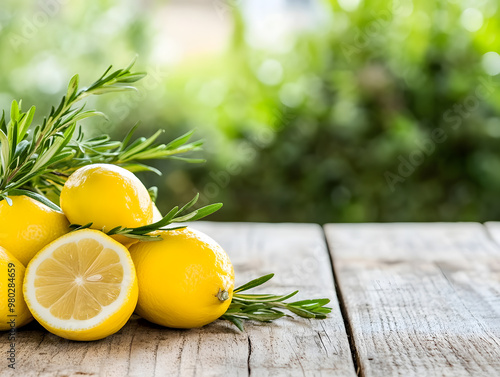 fresh lemon on a wooden table
