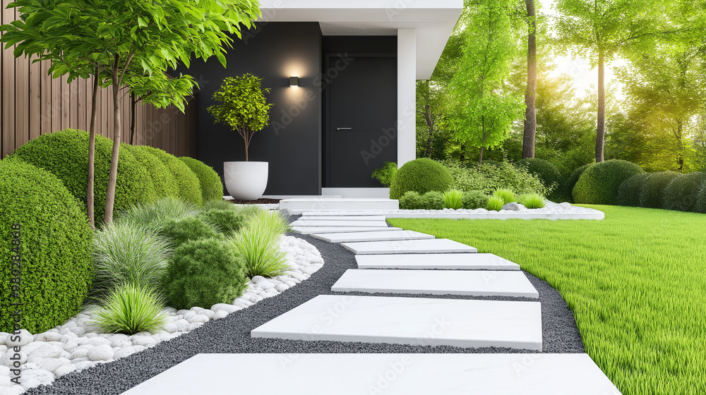 Obraz premium Modern Garden Path With sleek paving stones