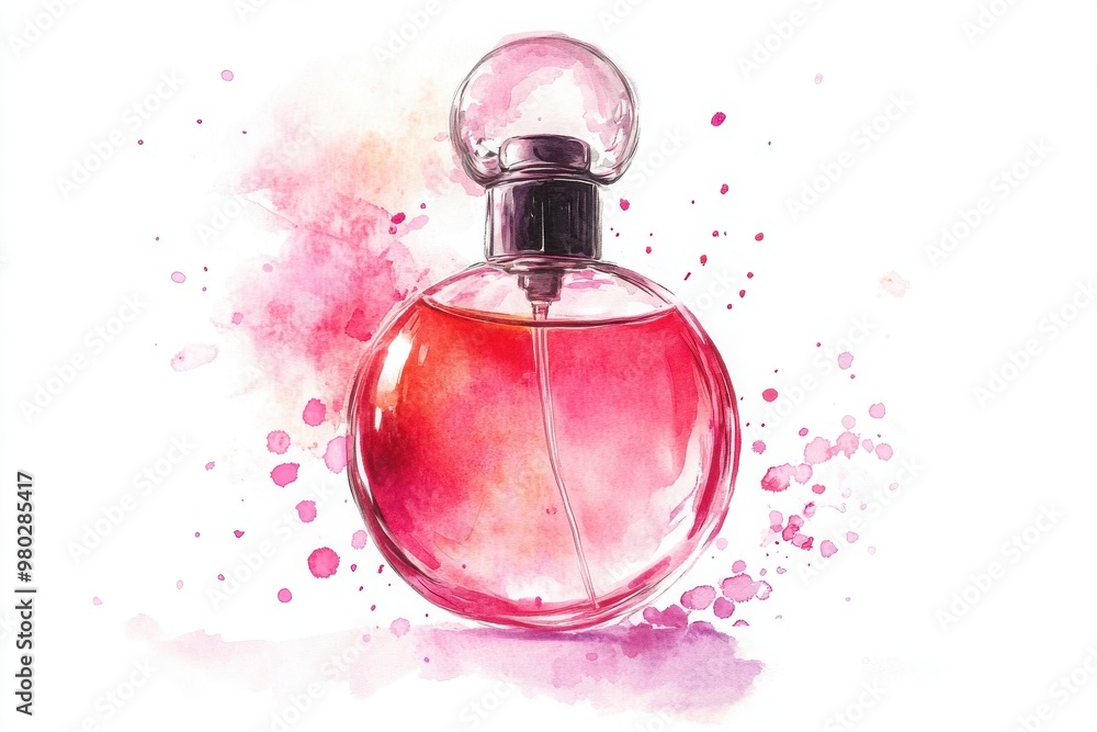A beautifully illustrated perfume bottle with a pink hue and artistic splashes, perfect for beauty and fragrance compositions. A beautifully illustrated perfume bottle with a pink hue and artistic splashes, perfect for beauty and fragrance compositions.