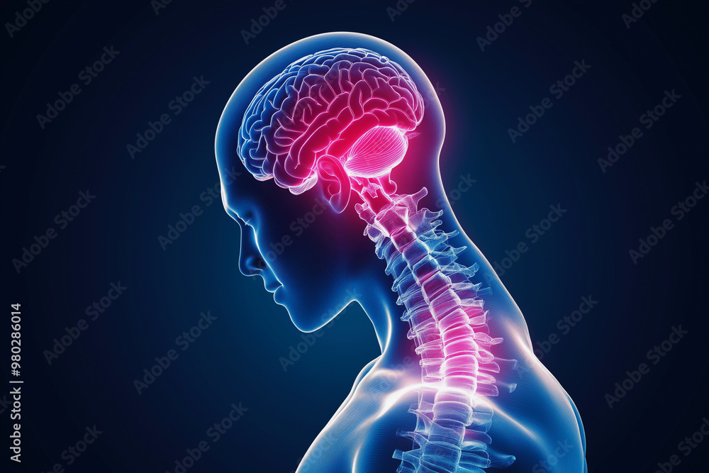 man's head is shown with a red light on it. The head is surrounded by a blue background man's head is shown with a red light on it. The head is surrounded by a blue background