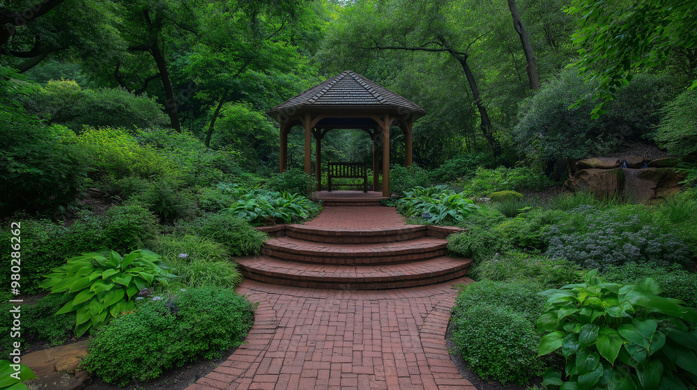 Traditional Garden Path With red bricks