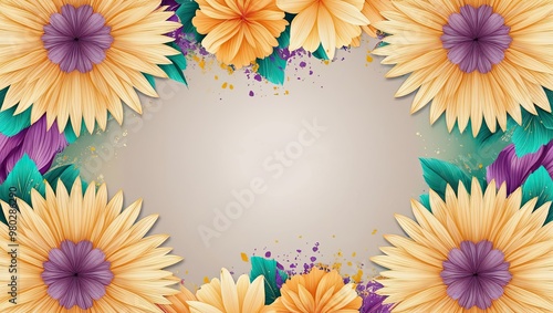 Chinese fringe flower, tassel flower, pom-pom flower, clematis on grainy gradient colorful with copy space for any design photo